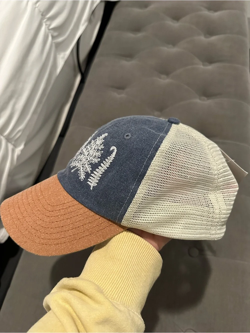 Botanical Embroidered Navy and Brown Trucker Hat